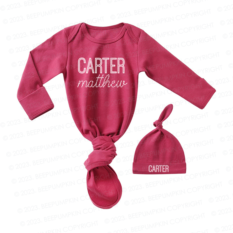 Personalized Gender Neutral Baby Knotted Gown&Hat Coming Home Outfit