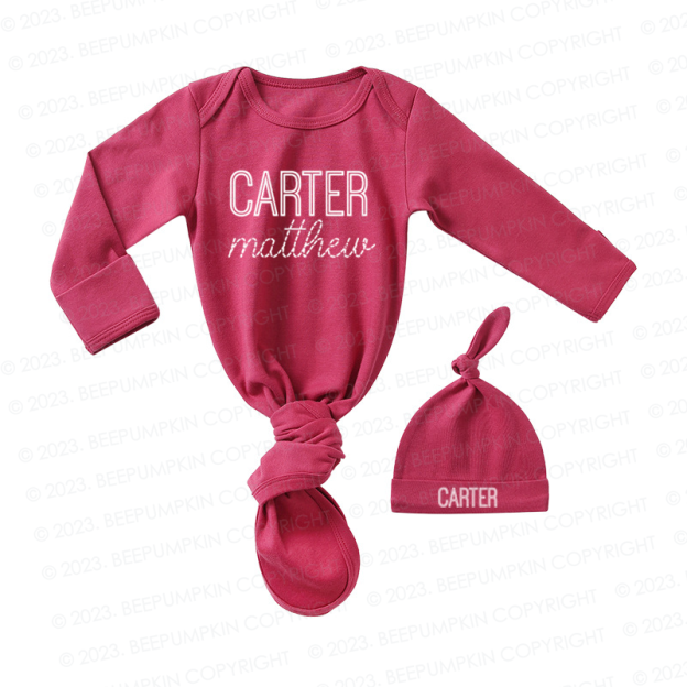 Personalized Gender Neutral Baby Knotted Gown&Hat Coming Home Outfit