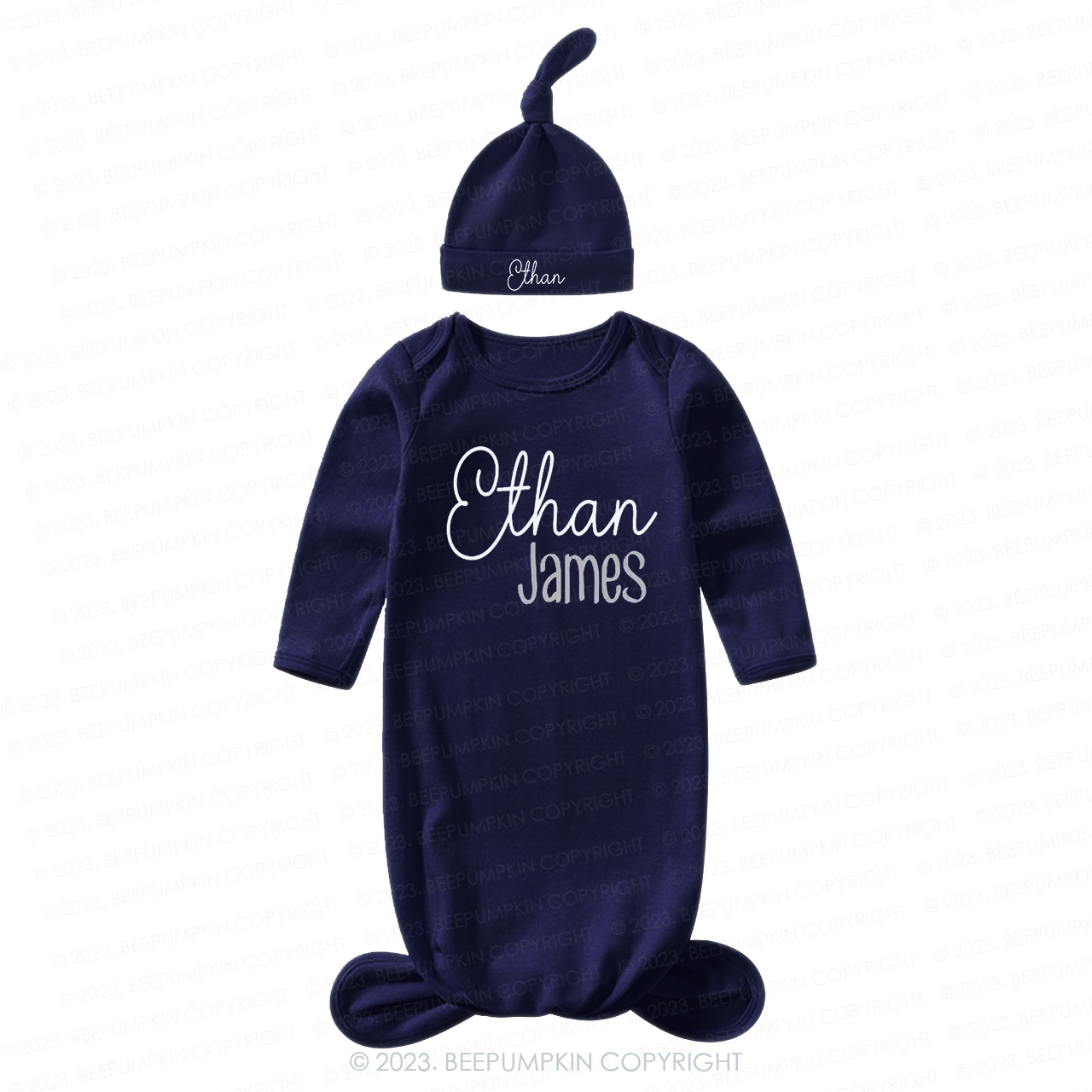 Personalized Gender Neutral Baby Knotted Gown&Hat Coming Home Outfit Sale-Beepumpkin™