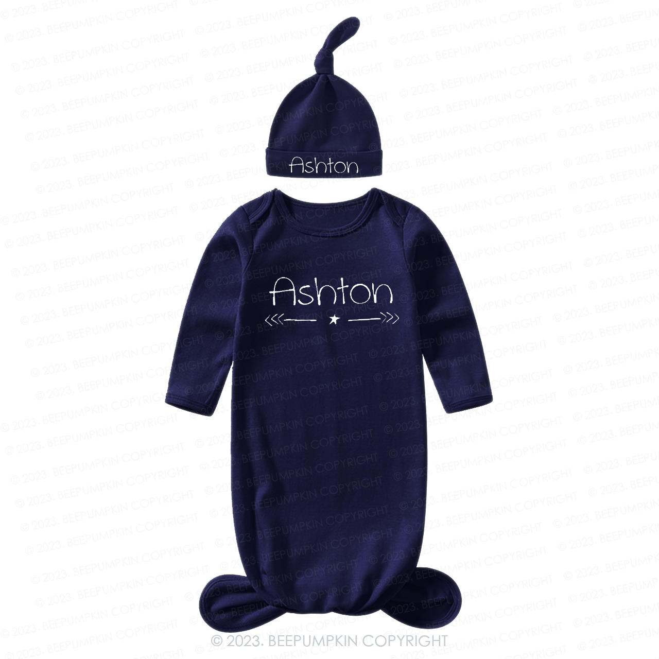 Personalized Star And Arrows Knotted Baby Gown With Hat