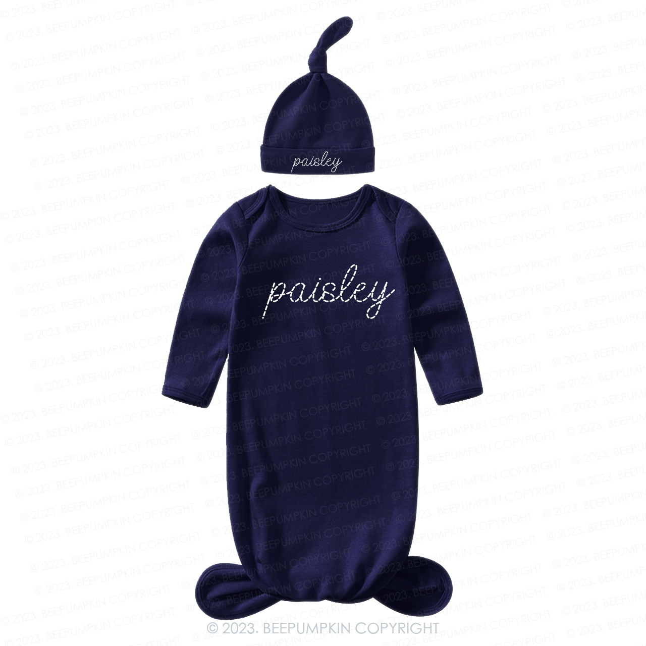 Personalized Dotted Line Name Knotted Gown Set