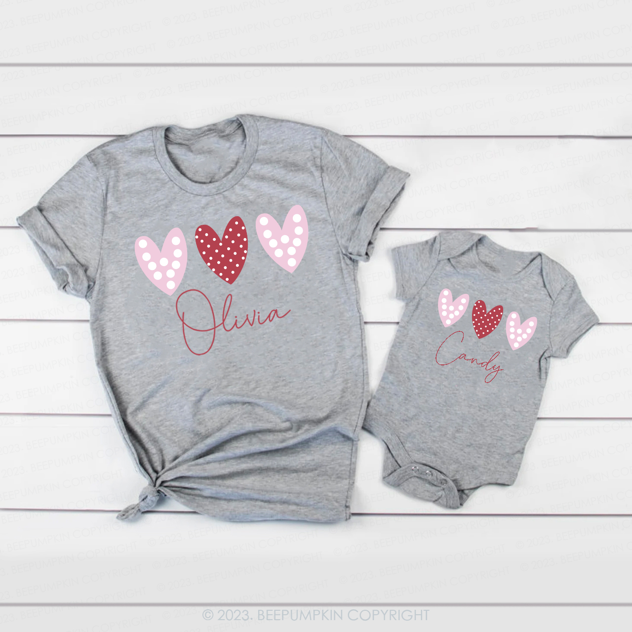 Polka Dots Pink Heart Valentines Day Shirts For Family