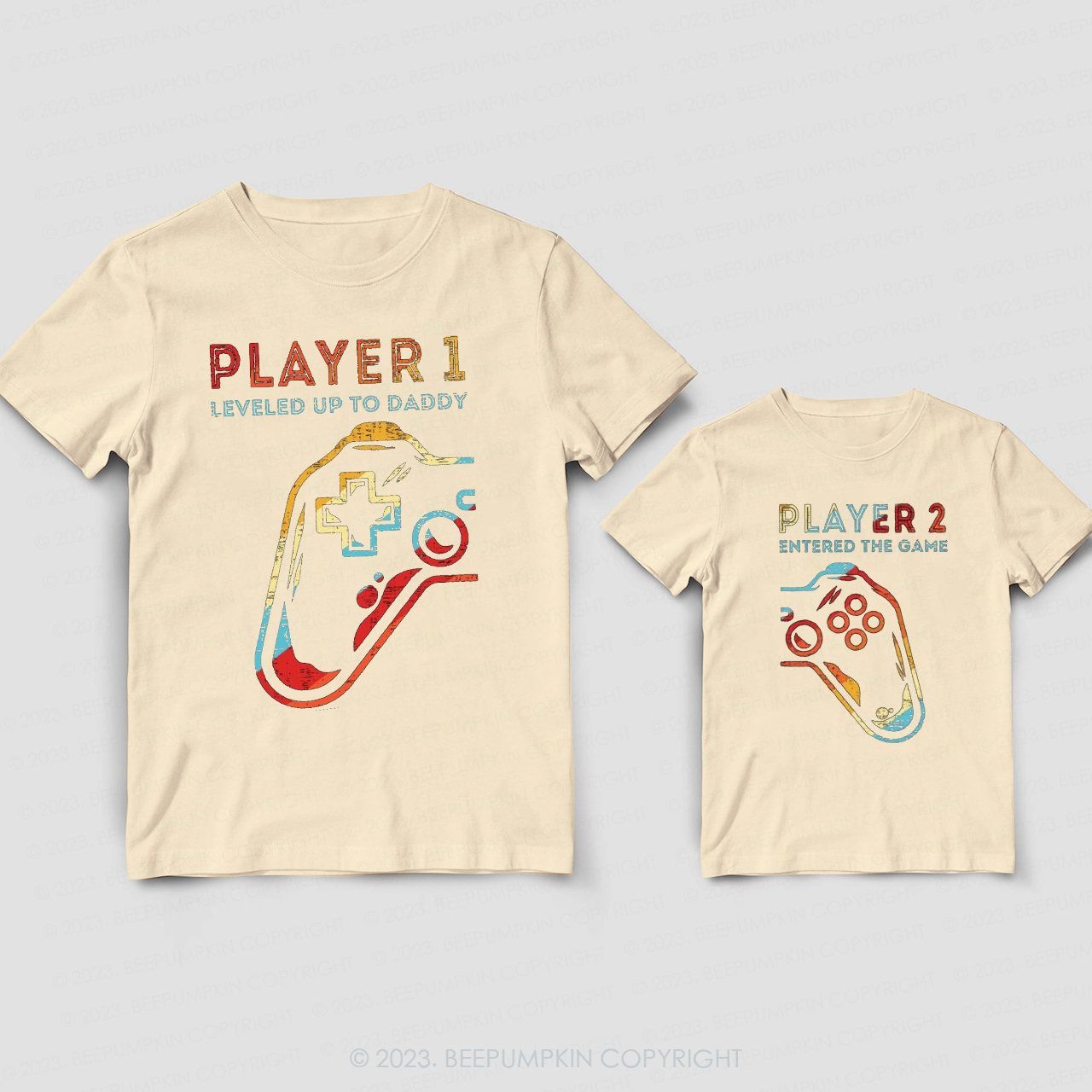 Level Up To New Daddy Player  Matching T-Shirts For Dad&Me