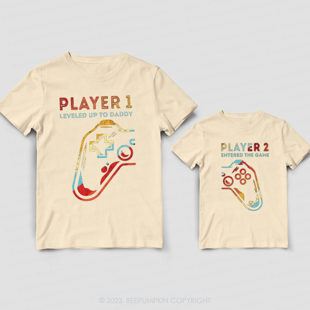 Level Up To New Daddy Player  Matching T-Shirts For Dad&Me