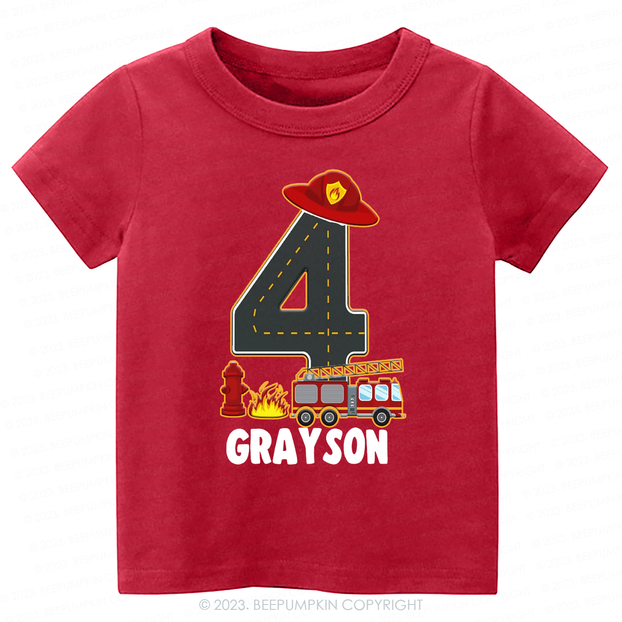 Personalized Sound the Alarm Boy's Fire Truck Birthday Kids Tees