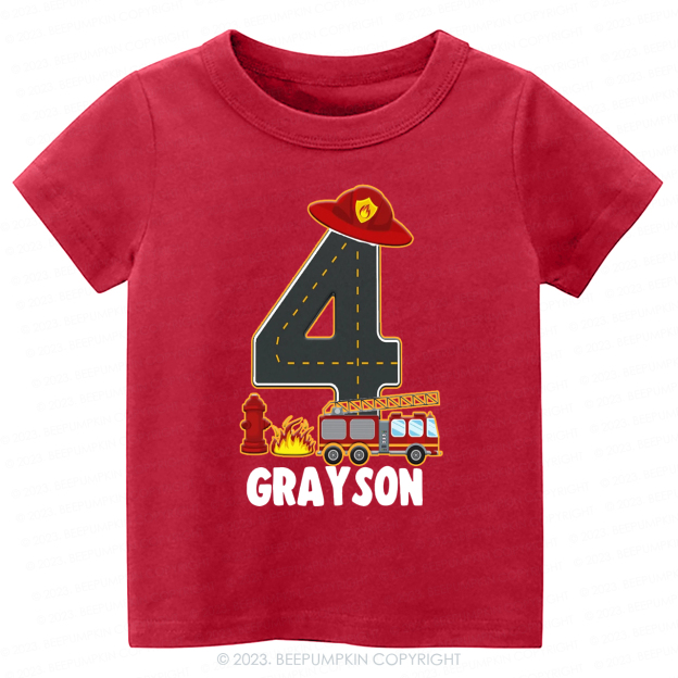 Personalized Sound the Alarm Boy's Fire Truck Birthday Kids Tees