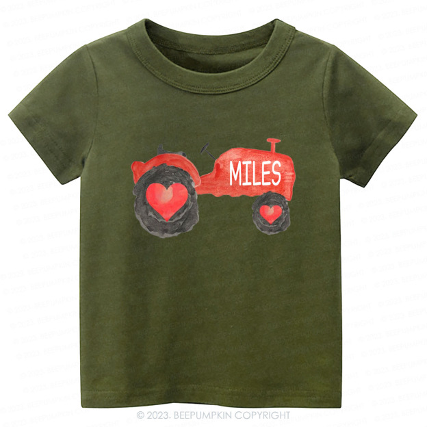 Personalized Name Tractor Valentines Day Kids Tees