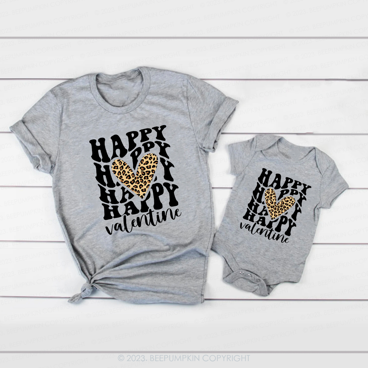 Stacked Happy Matching Valentine��s Shirts