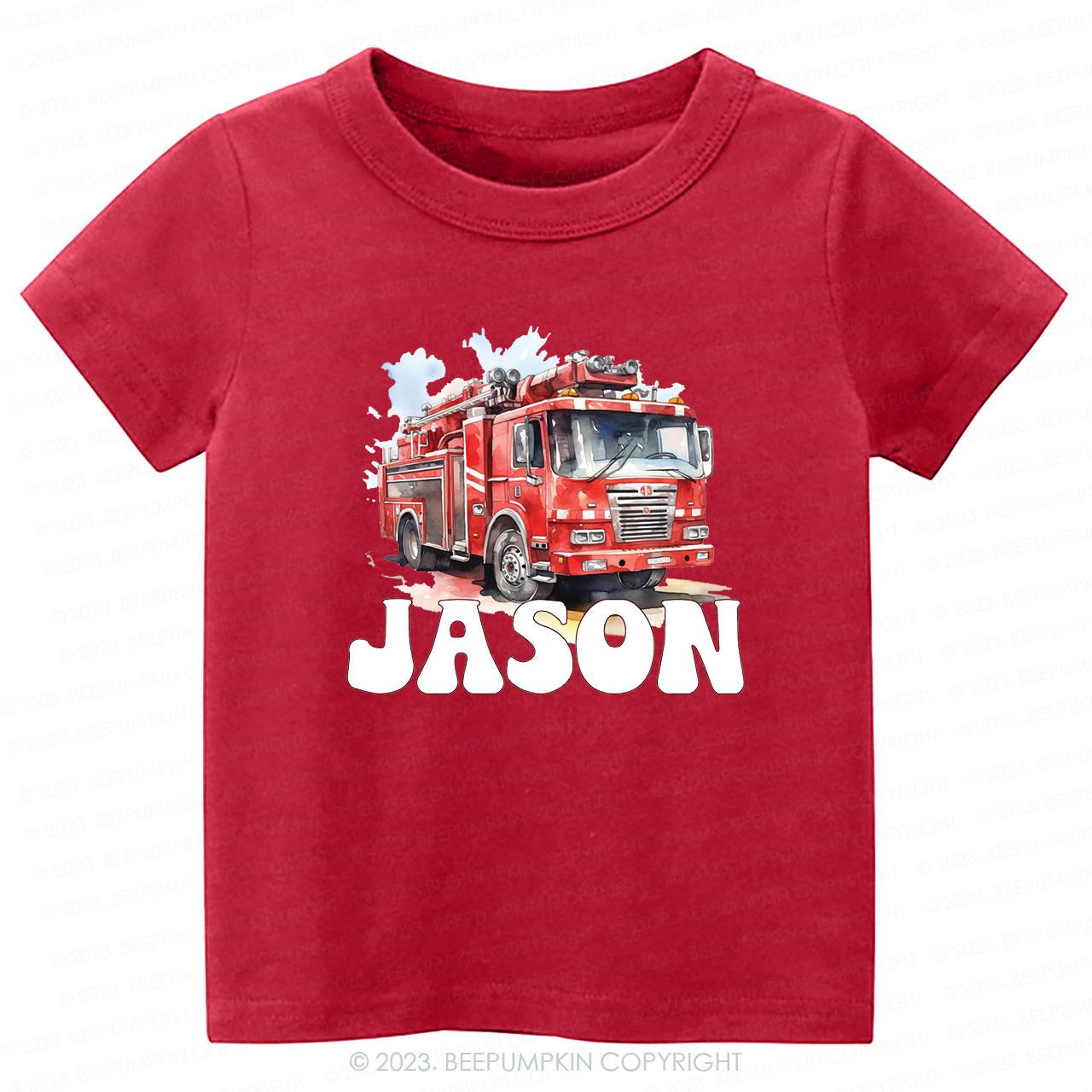 Personalized Name Firetruck-Toddler Tees