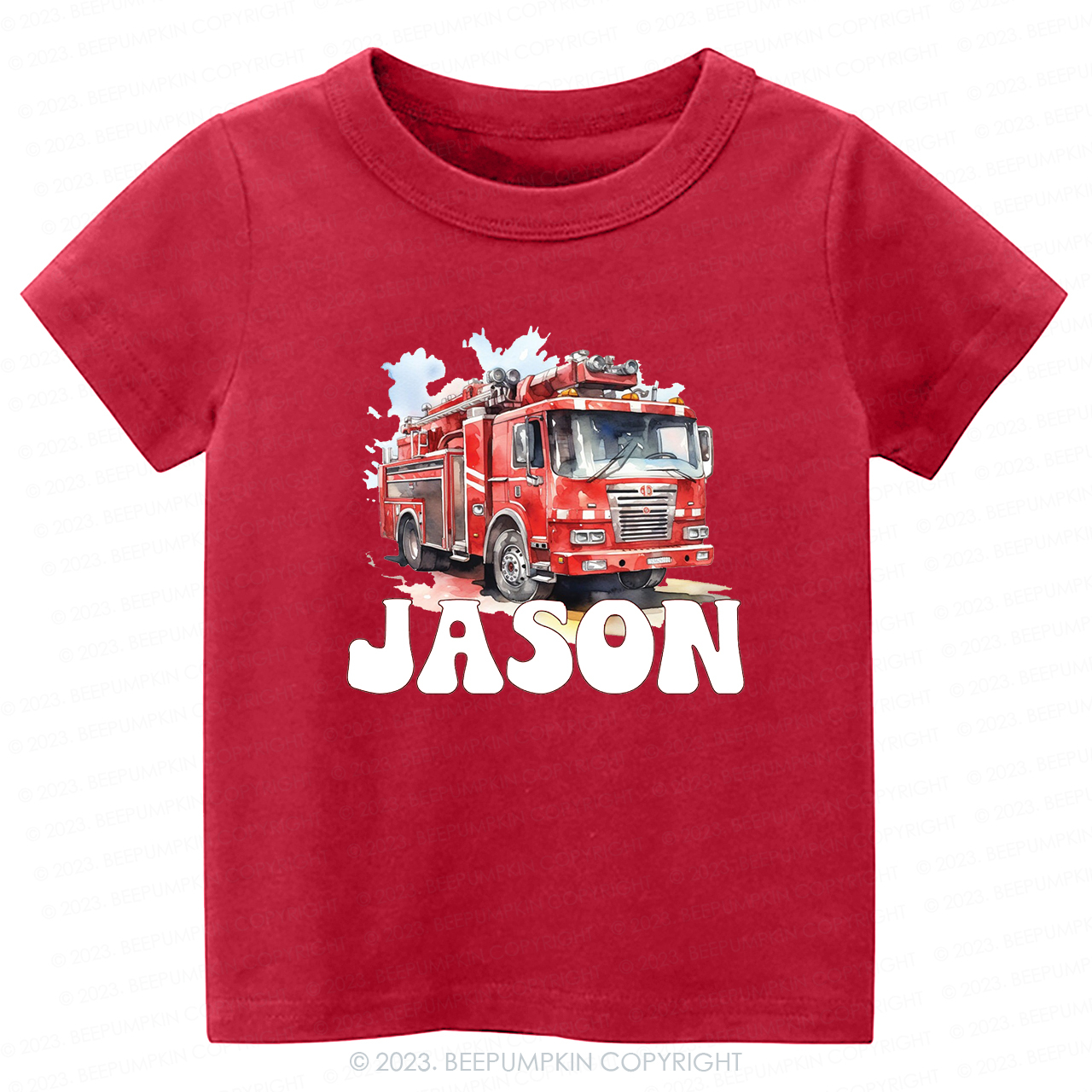 Personalized Name Firetruck-Toddler Tees