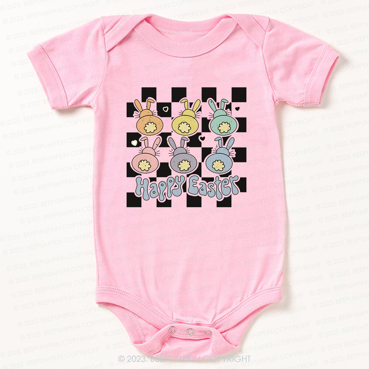 Happy Easter Checkered Bunnies Bodysuit For Baby