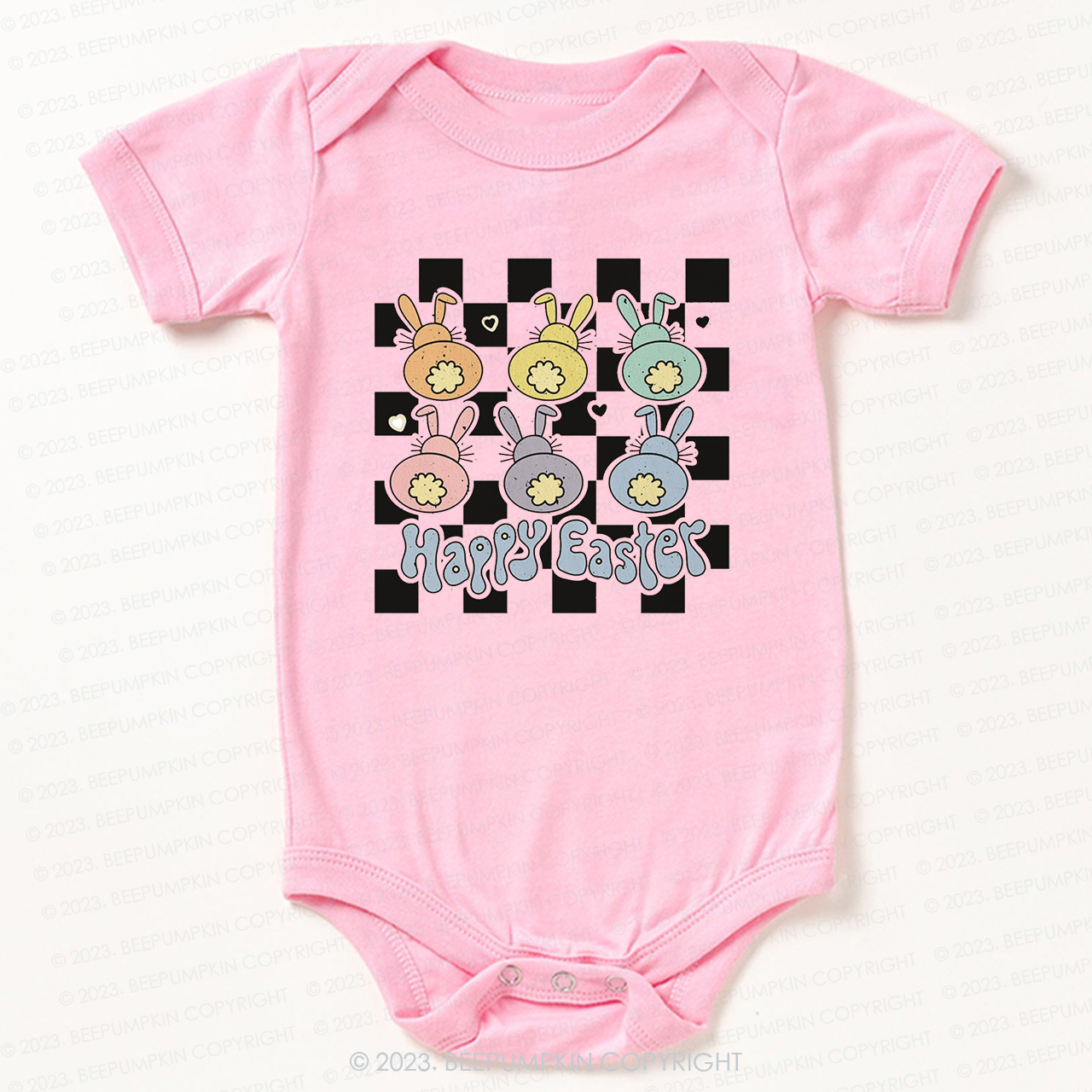 Happy Easter Checkered Bunnies Bodysuit For Baby