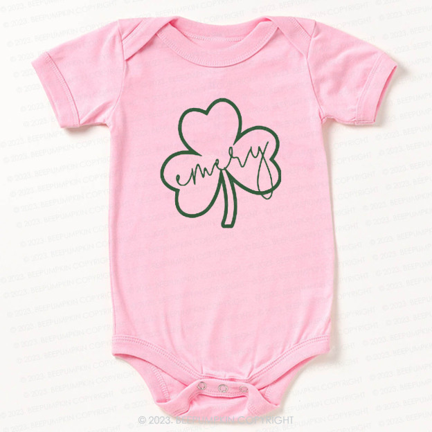 Shamrock Glitter Name St.Patricks Day Bodysuit For Baby