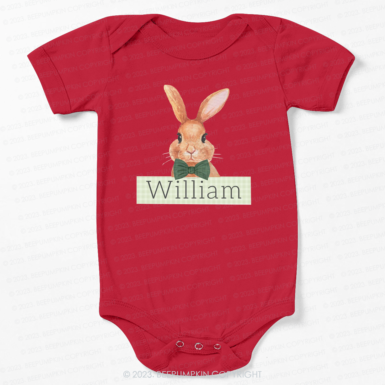 Easter Bunny Green Gingham Name Bodysuit For Baby