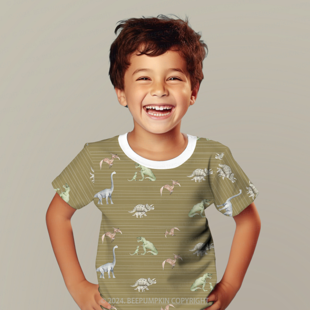 Striped Dinosaur All Over Print Kids Tees