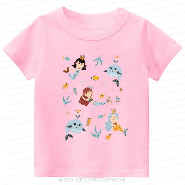 Cute Mermaid Girl Beach Kids Shirt