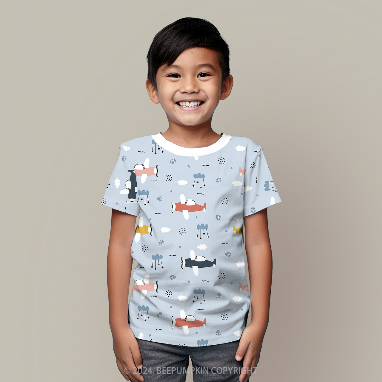 Airplane In Blue Sky All Over Print Kids Tees 