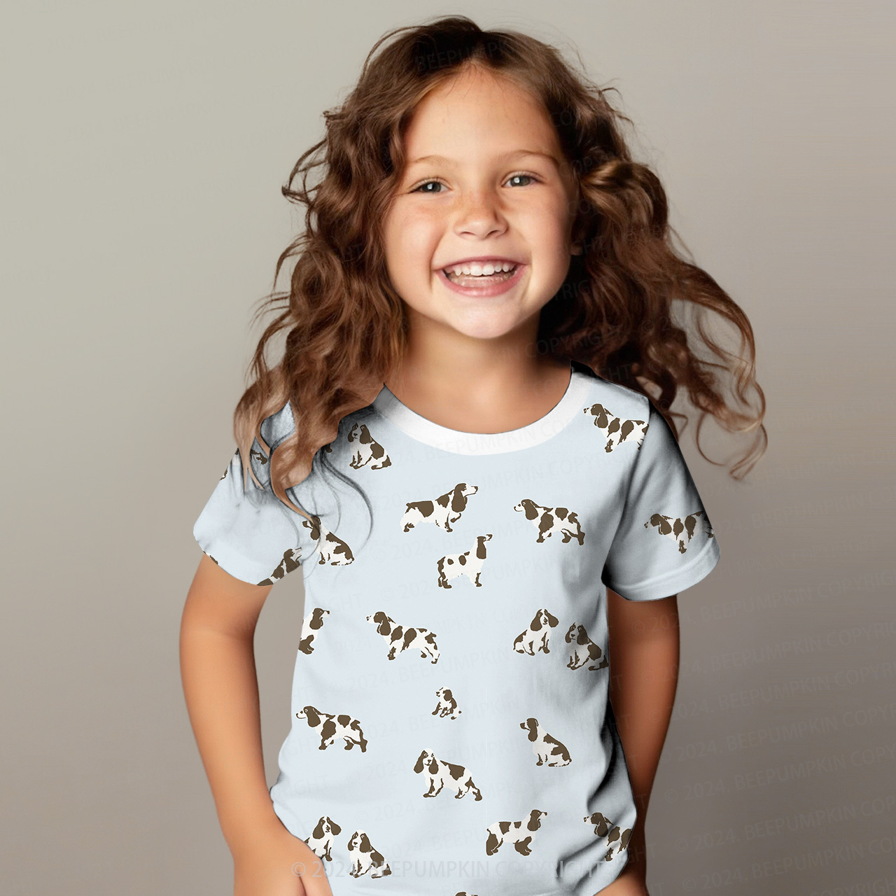 Brown White Dog All Over Print Kids Tees