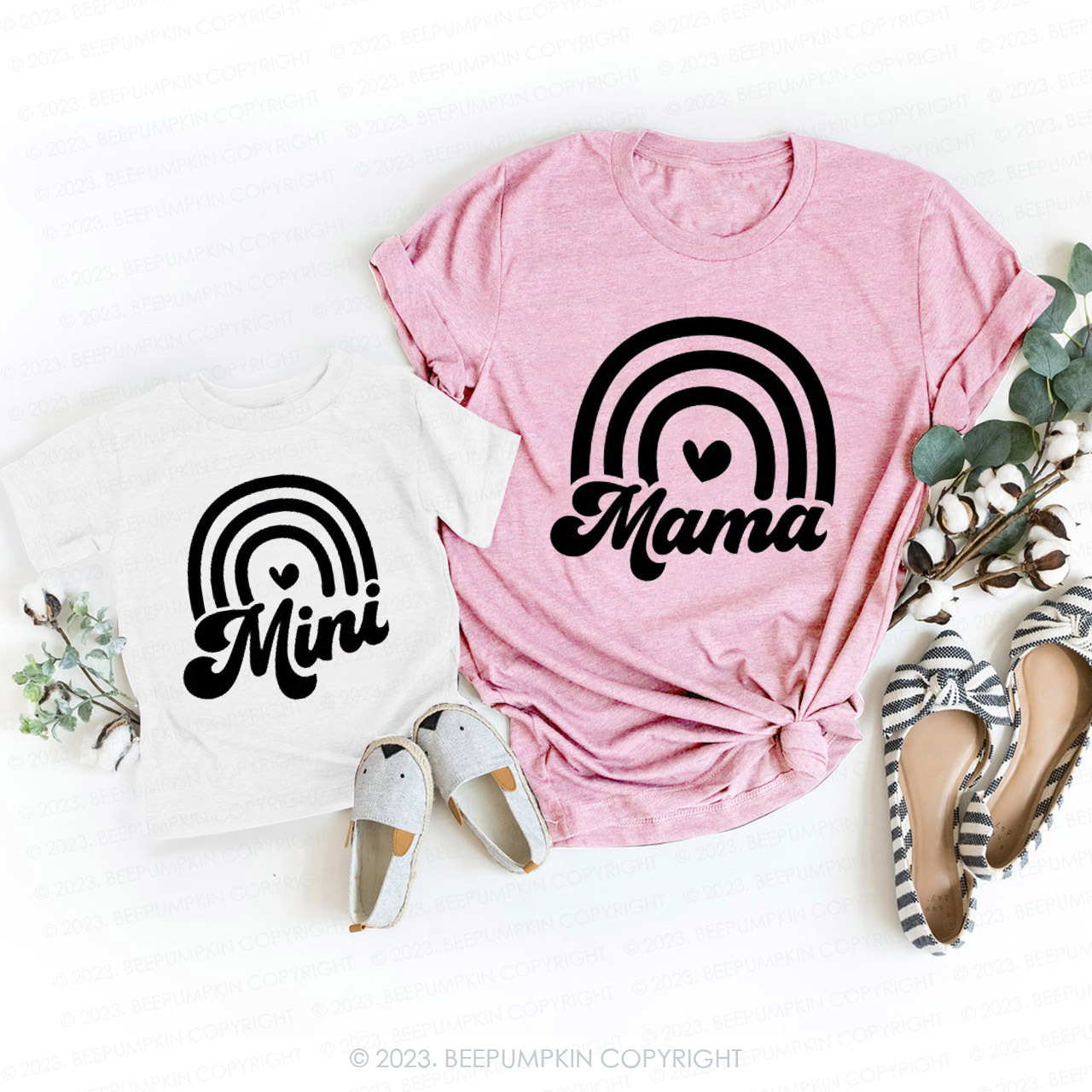 Rainbow Hearts Mama Mini T-Shirts For Mom&Me
