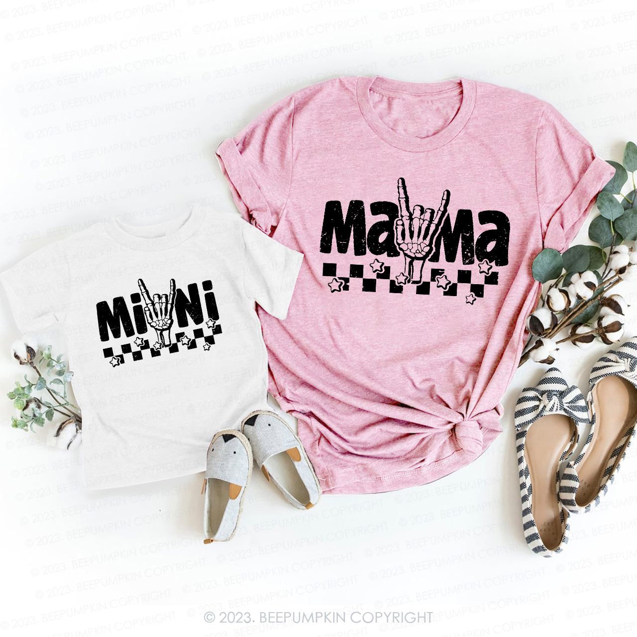 Mama Mini Retro Bone T-Shirts For Mom&Me