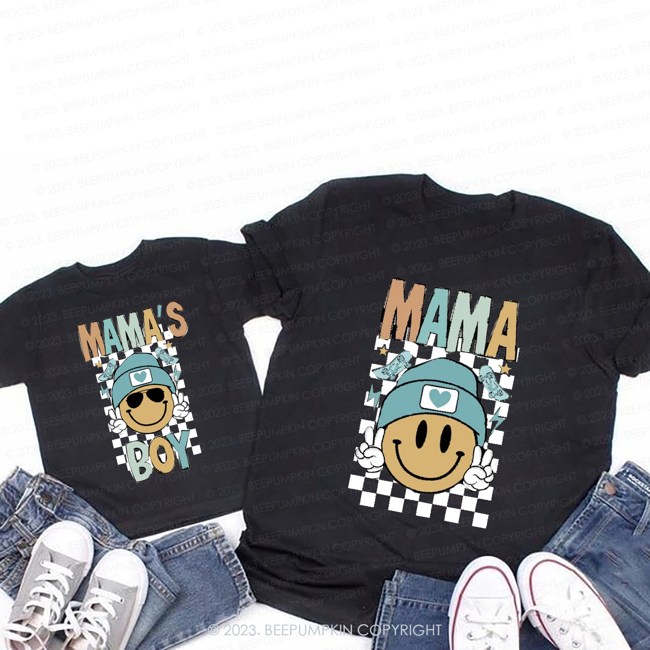Retro Happy Face Mom And Boy T-Shirts For Mom&Me