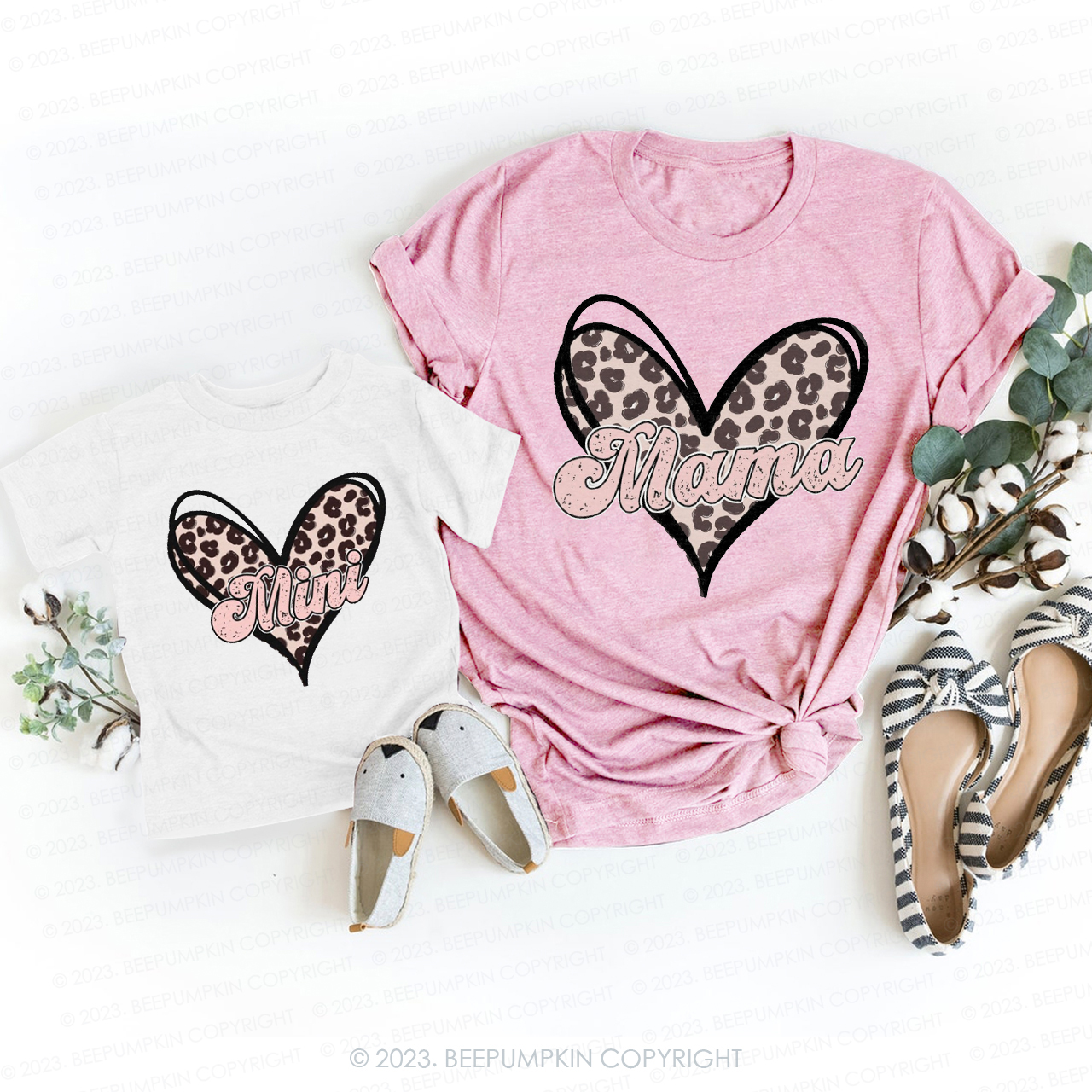 Pink Leopard Print Mama Mini T-Shirts For Mom&Me
