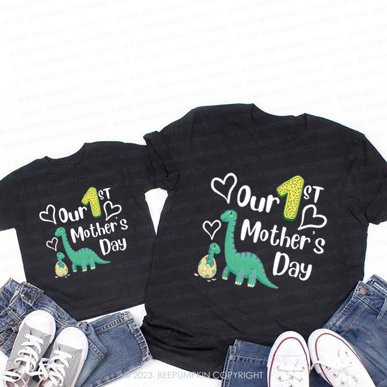 Cute Dinosaur Our First Mother's Day T-Shirts For Mom&Me