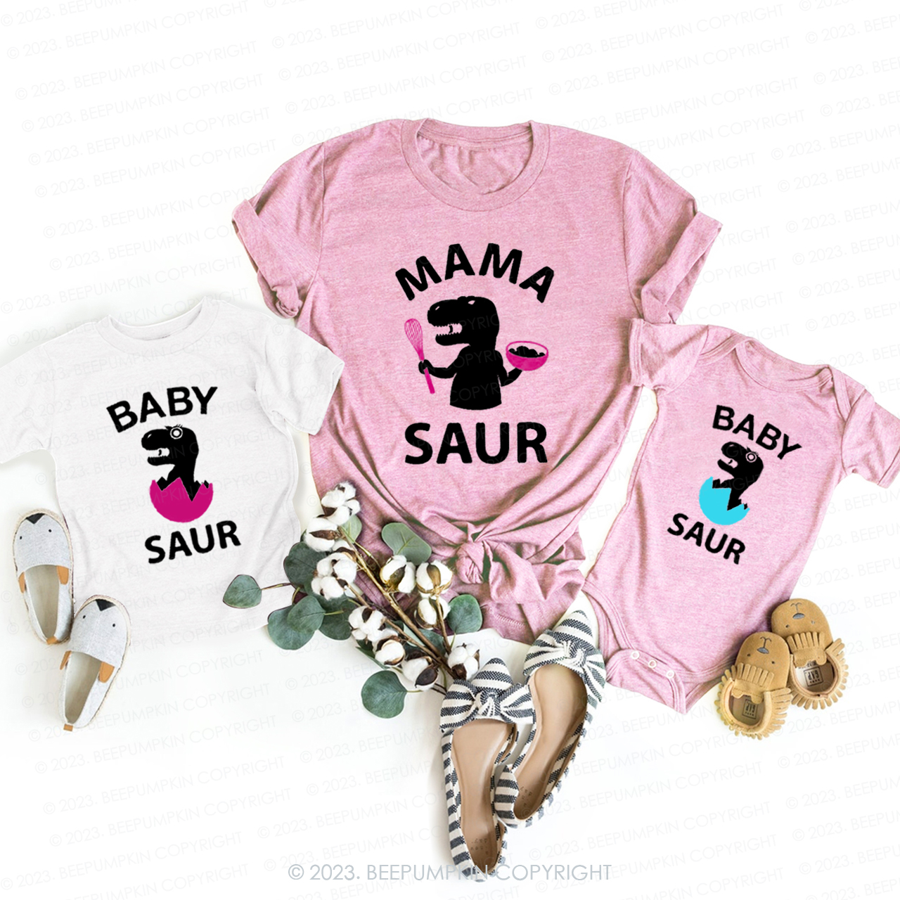 Mama Baby Saur T-Rex T-Shirts For Mom&Me