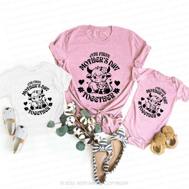 Cute Cow First Mother's Day T-Shirts For Mom&Me