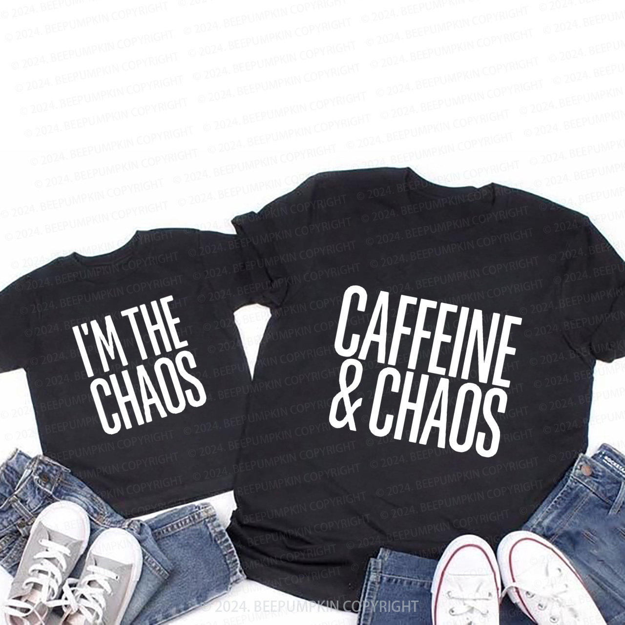 Caffeine and Chaos Funny T-Shirts For Mom&Me