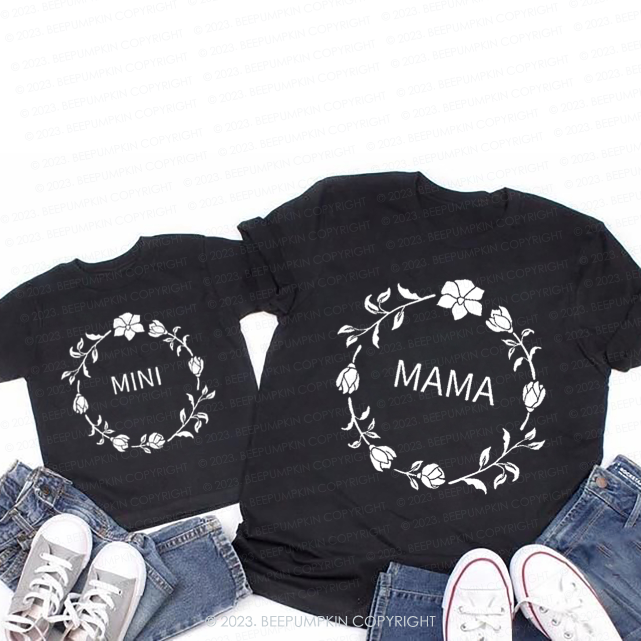 Mama and Min Flower T-Shirts For Mom&Me