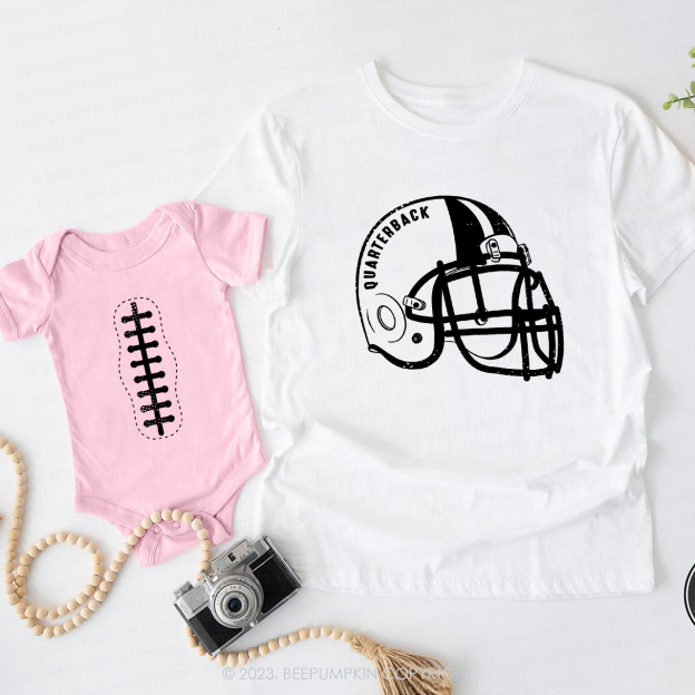 Quarterback Helmet And Football Daddy And Me Matching Shirt