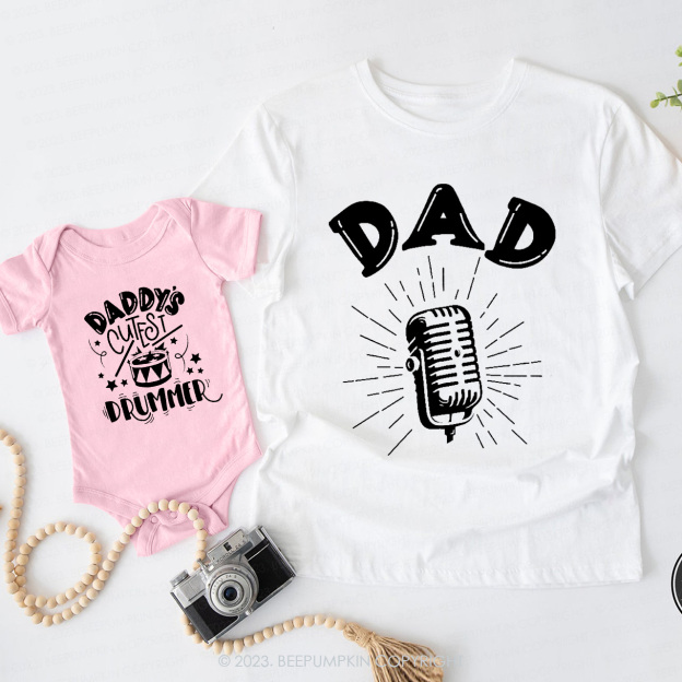 Cutest Drummer Musician Daddy And Me Matching Shirt