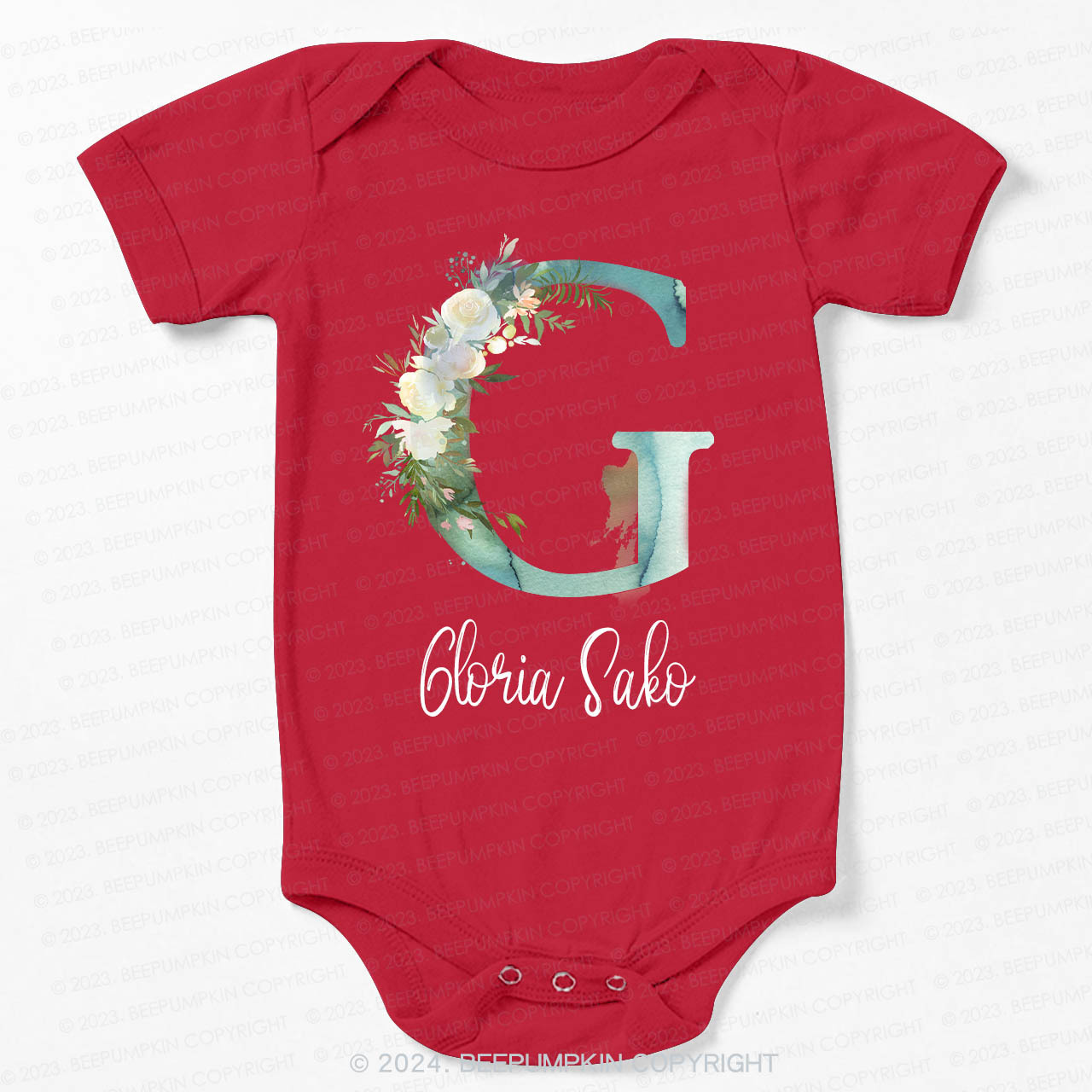 Personalized Green Florals Bodysuit For Baby 