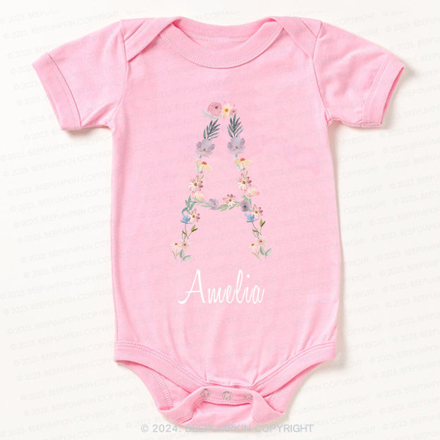 Personalized Flower Monogram Bodysuit For Baby 