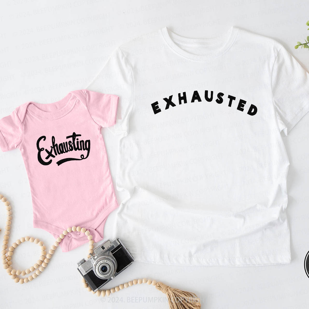 Exhausted Exhausting Daddy And Me Matching Shirt