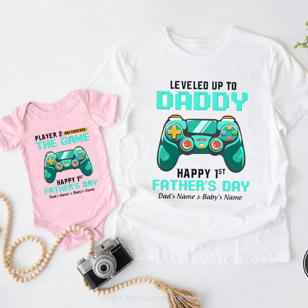 Green Game Leveled Up To Daddy Daddy And Me Matching Shirt