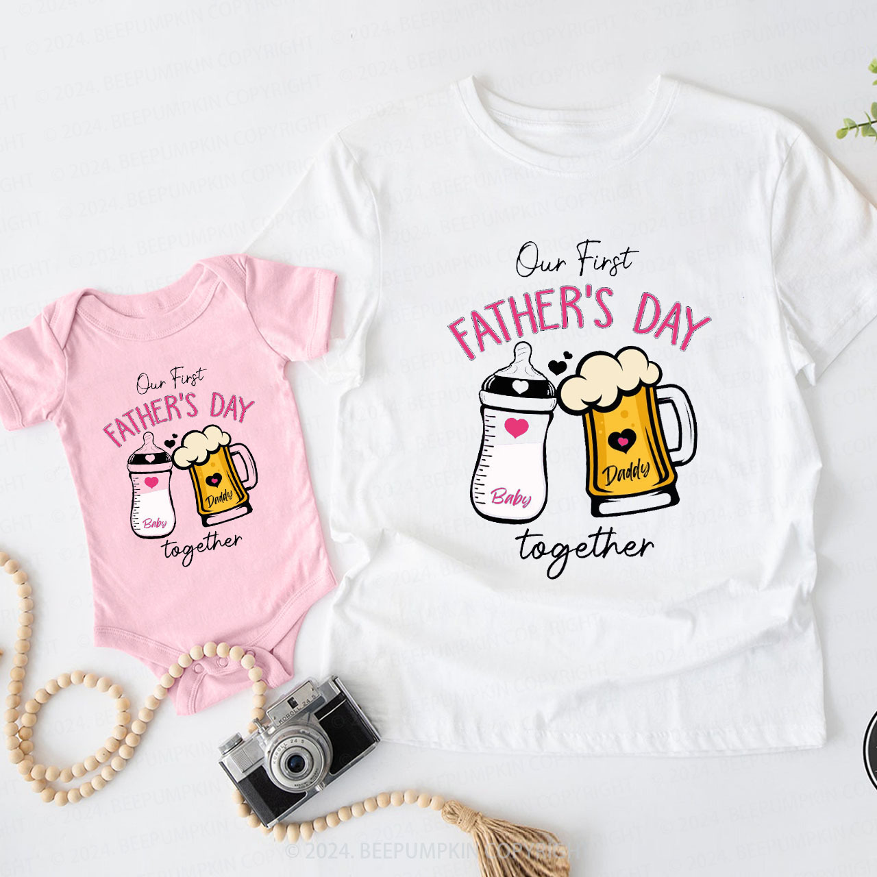 Custom Our First Fathers Day Together  Daddy And Me Matching Shirt