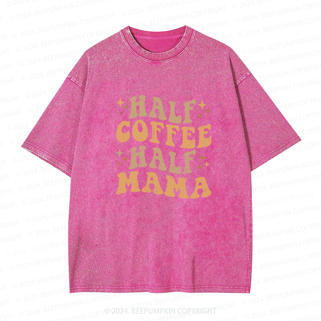 Half Coffee Half Mama Mama Washed T-Shirts 