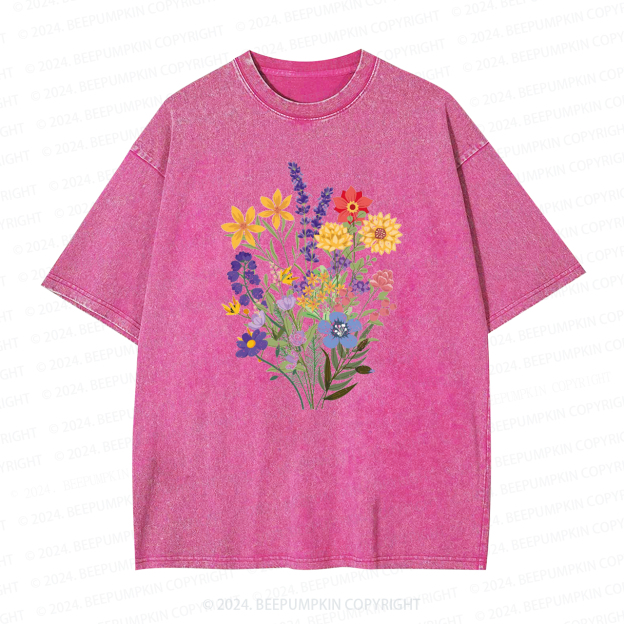 Flowers Lover Mama Washed T-Shirts 