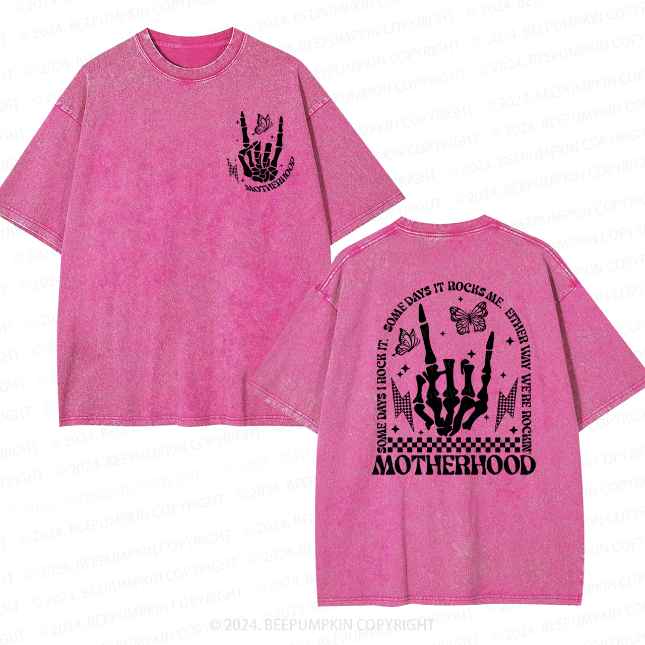 Motherhood Rock Skeleton Mama Washed Tees