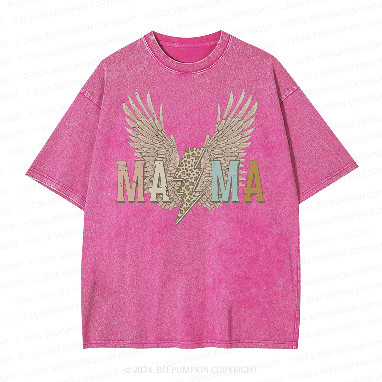 Distressed Wings Leopard Bolt Mama Washed Tees