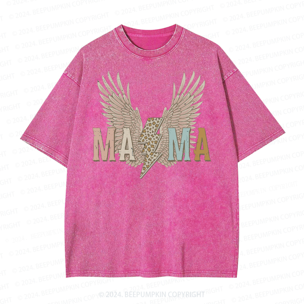 Distressed Wings Leopard Bolt Mama Washed Tees