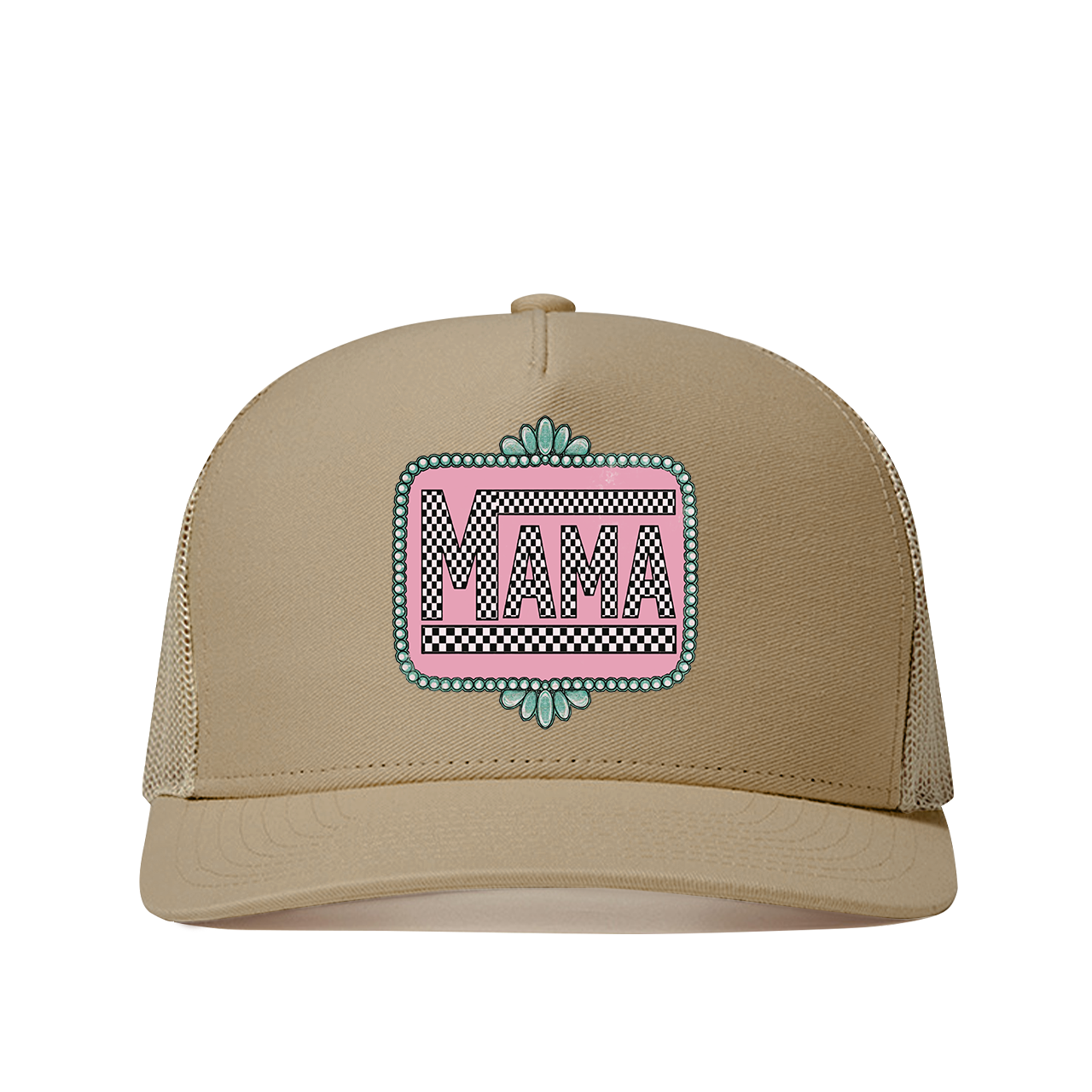 Pink Checkered Print Mama Trucker Hat