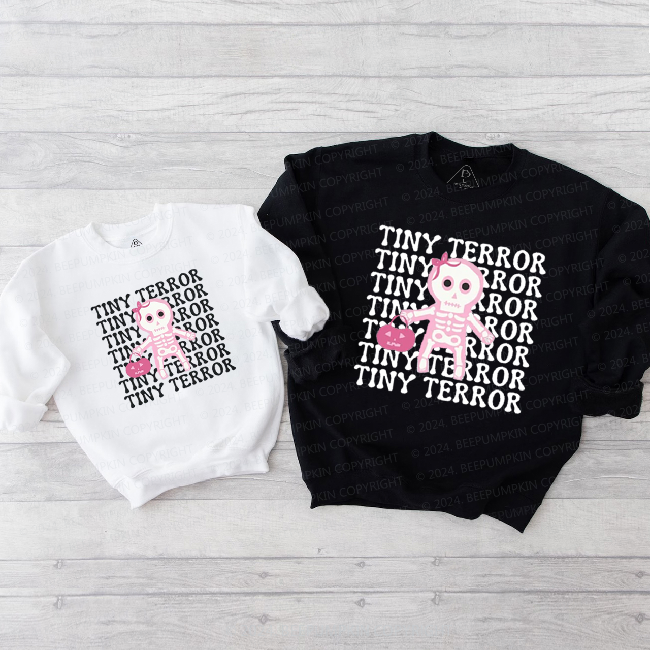 Pink Tiny Terror Halloween Family Matching Sweatshirt