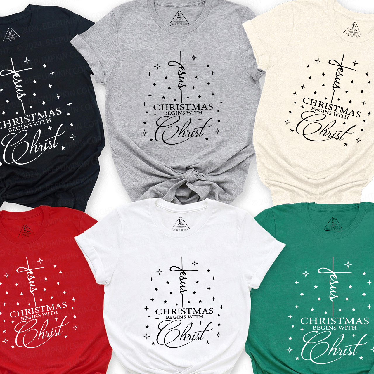 Jesus Christmas Begins With Christ Christmas Matching T-Shirts