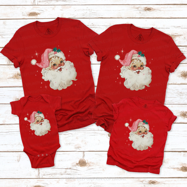 Retro Pink Santa Christmas Family Matching T-Shirts