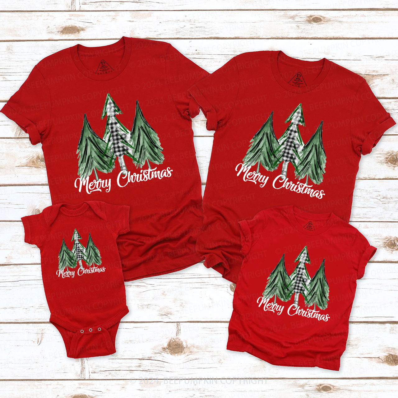 Merry Christmas Green Tree Family Matching T-Shirts
