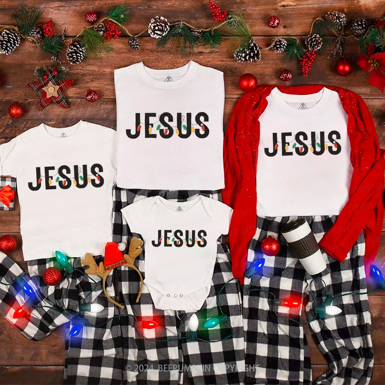 Jesus Christmas Light Family Matching T-Shirts