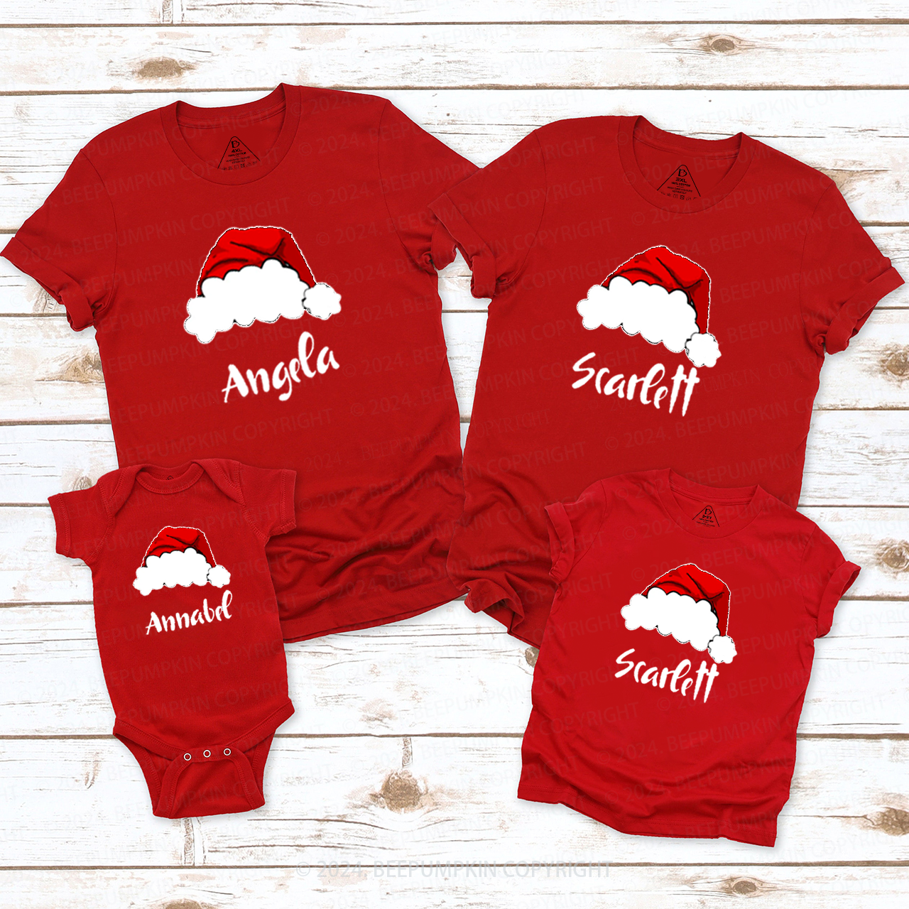 Personalized Christmas Red Crew Hat Family Matching T-Shirts